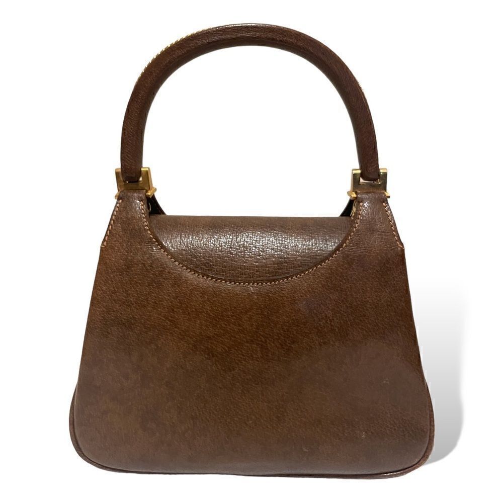 GUCCI Vintage Circa 60’s Brown Leather & Gold Braided Top Handle Purse - Picture 7 of 15